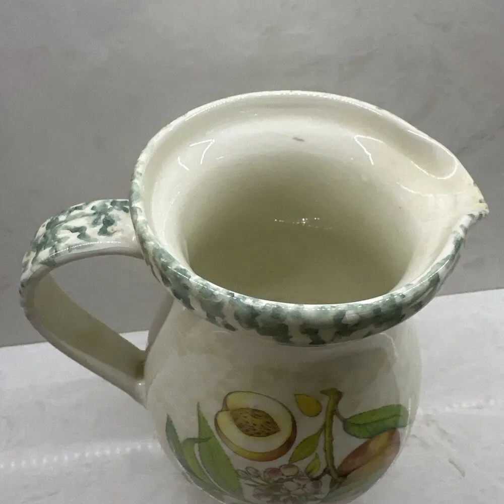 Vintage Himark Italy Large Ceramic Hand Painted Peaches & Fruit 8” 56oz Pitcher